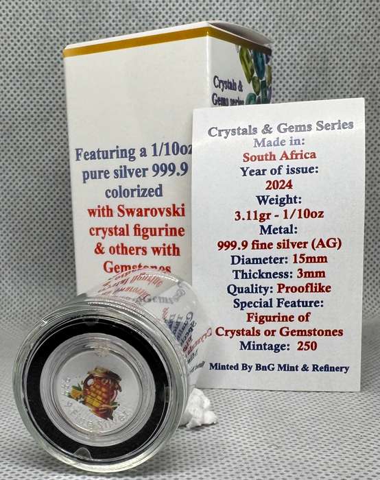 1/10oz 3.11gr PURE 999.9 SILVER CRYSTALS & GEMS COLORIZED SERIES IN DOME "SWAROVSKI BEAR"