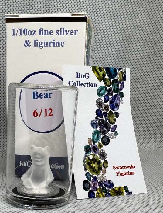 1/10oz 3.11gr PURE 999.9 SILVER CRYSTALS & GEMS COLORIZED SERIES IN DOME "SWAROVSKI BEAR"