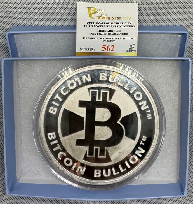 1kg PURE SILVER PROOF MINTED ROUND *BITCOIN* BOX & CERTIFICATE