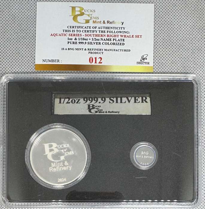 2024 AQUATIC SERIES OF SA TWIN SET *SOUTHERN RIGHT WHALE * 1oz+1/2oz+1/10oz SILVER CERTIFICATE & BOX