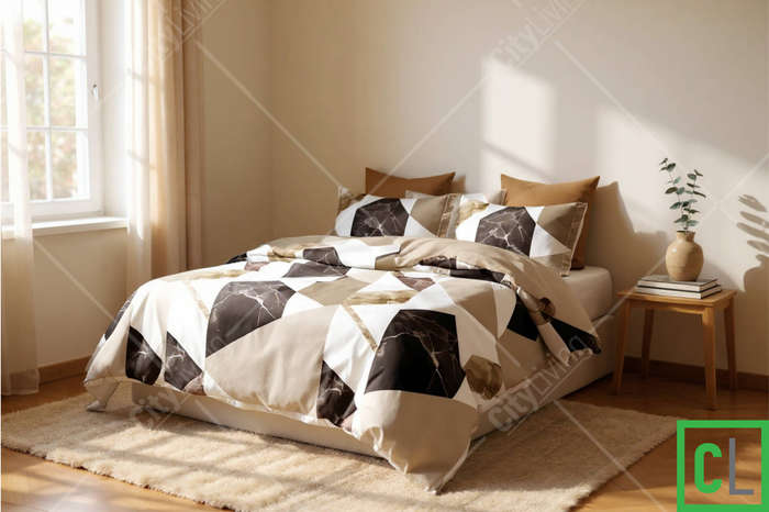 6-Piece Queen Duvet Cover Bedding Set  Geometric Marble Design with Fitted Sheet & Pillowcases