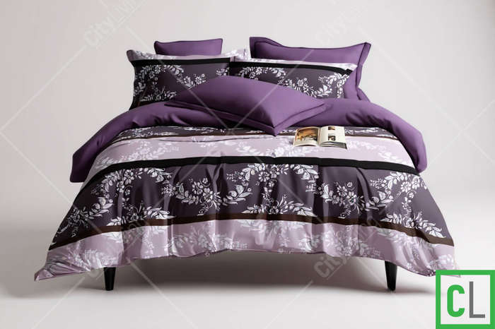 6-Piece Queen Duvet Cover Bedding Set  Purple Floral Microfiber with Fitted Sheet & Pillowcases