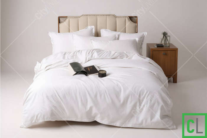 6-Piece Double Duvet Cover Bedding Set  White Microfiber with Fitted Sheet & Pillowcases