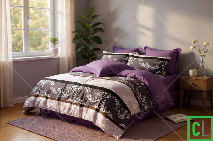 6-Piece Queen Duvet Cover Bedding Set  Purple Floral Microfiber with Fitted Sheet & Pillowcases