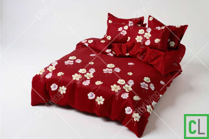 6-Piece Queen Duvet Cover Bedding Set  Red Floral Microfiber with Fitted Sheet & Pillowcases