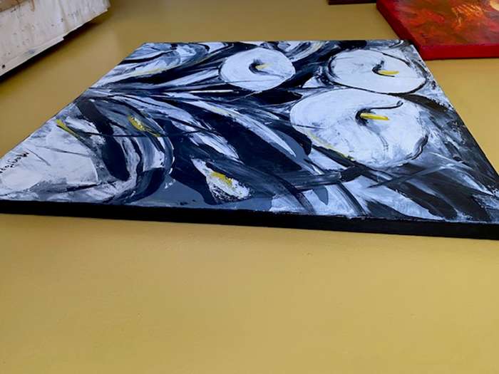 Arum Lilies, acrylic painting