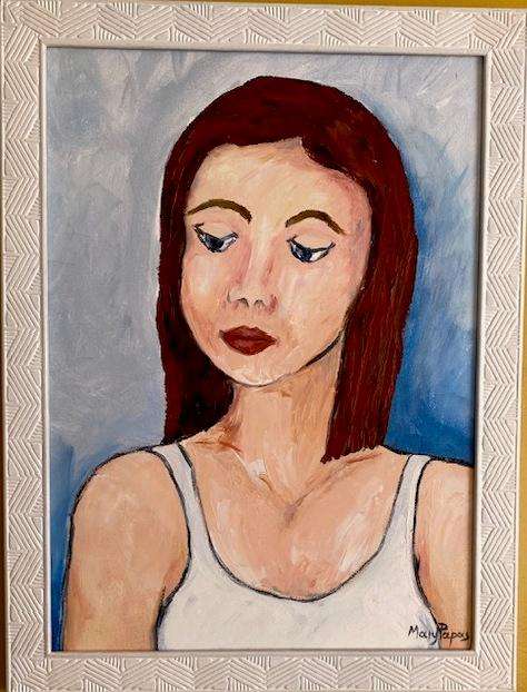 Girl Thinking, Framed oil painting