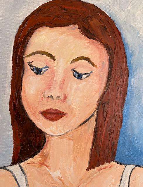 Girl Thinking, Framed oil painting