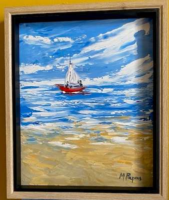 The Red Boat, framed oil Painting