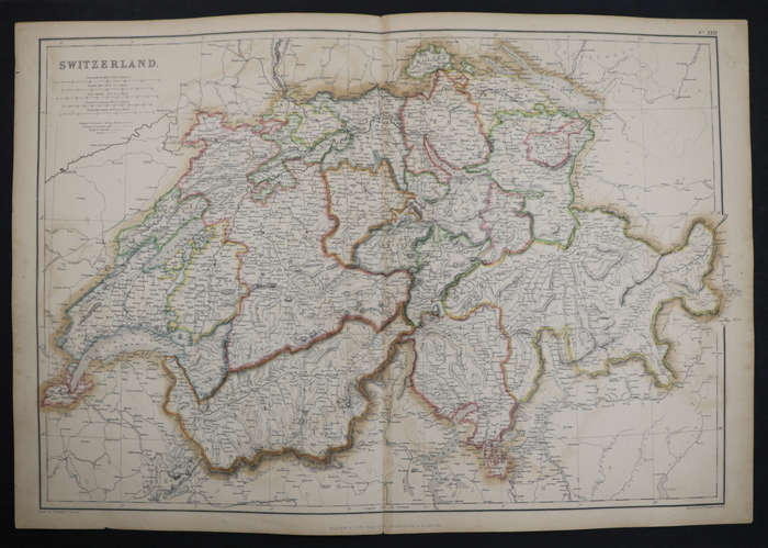 1859 Switzerland Map by W. Hughes- Has a tear in the bottom middle