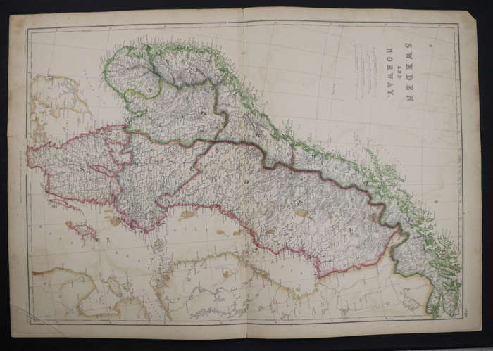 1859 Sweden And Norway Map by J. W. Lowry- Has a tear in the top middle