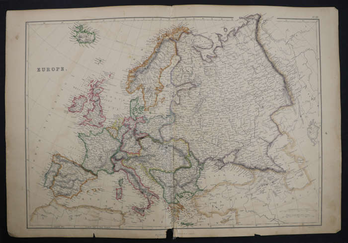 1859 Europe Map by J. W. Lowry-Has tears in the top and bottom middle