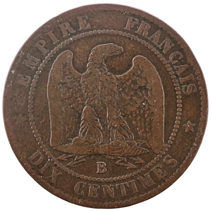 1853-B Rouen Mint France 10 Centimes