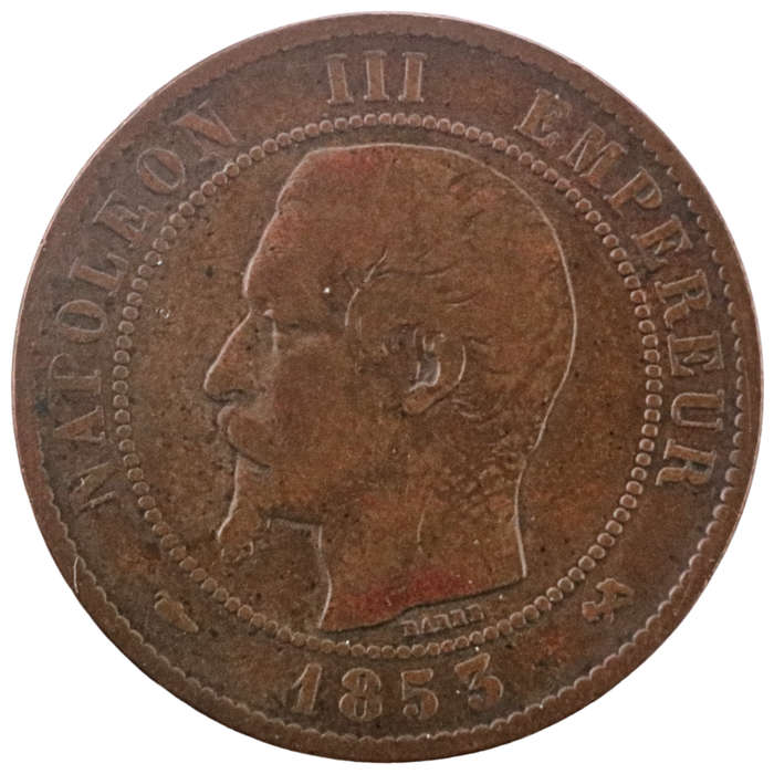 1853-B Rouen Mint France 10 Centimes