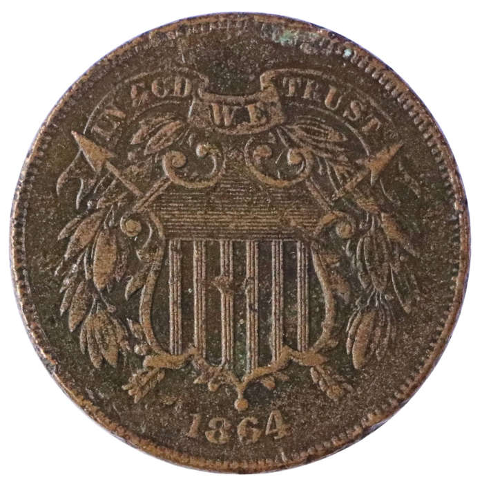 1864 United States 2 Cent, Large Motto, KM#94