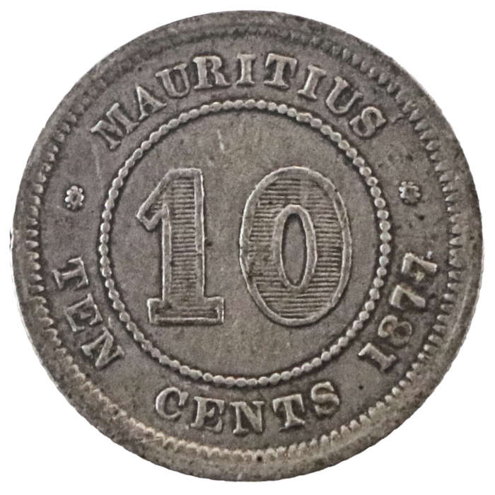 1877-H Mauritius .800 Silver 10 Cent KM#10, 250k Minted