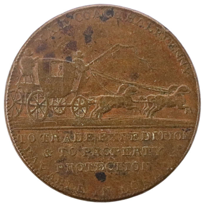 1797 United Kingdom Palmer's Mail Coach Copper Half Penny 28mm 8,8g