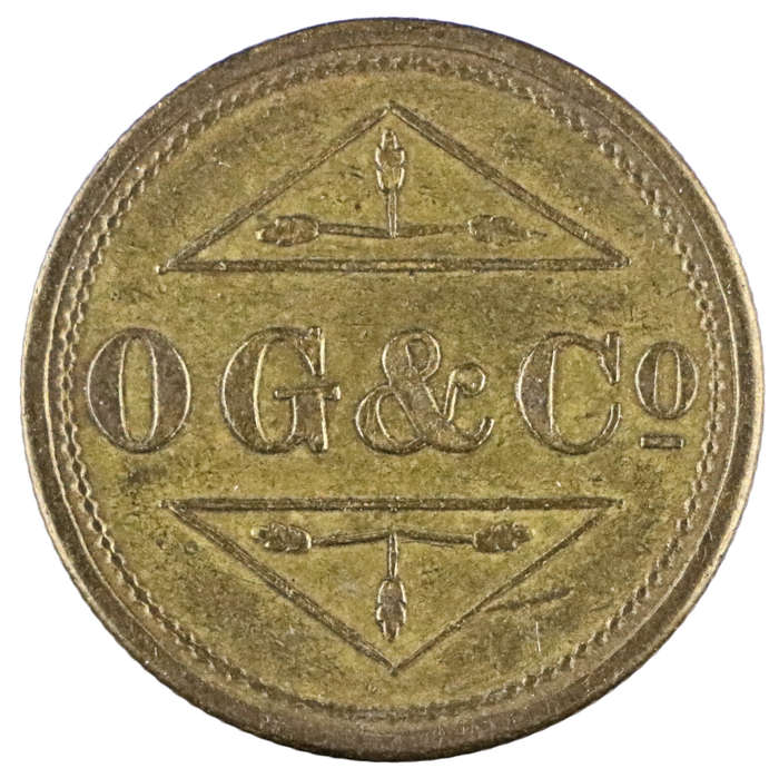 Unissued O.G. & Co (Osborne, Garret & Co) Barber Check Token 2/6 Shillings