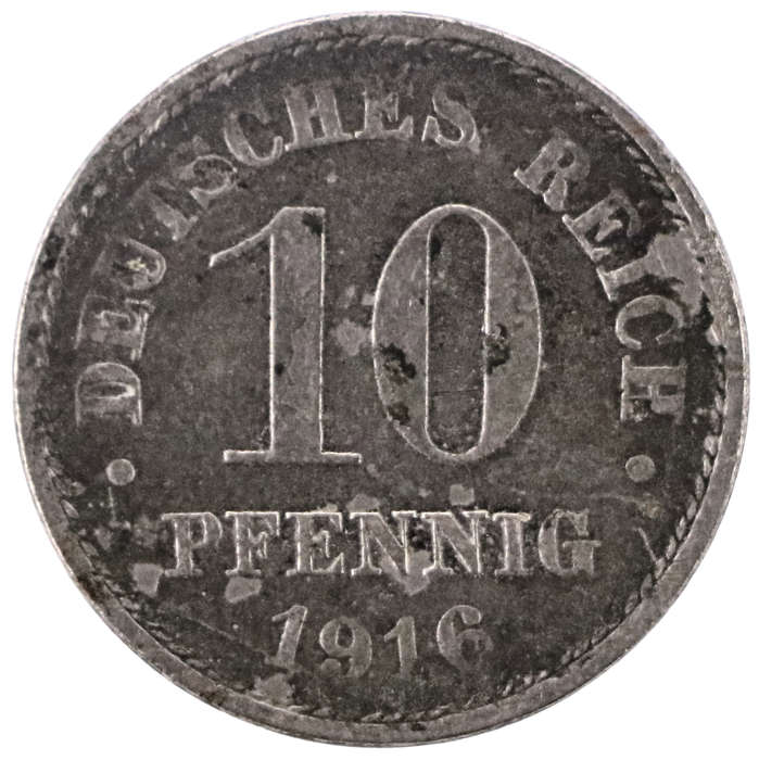 1916-A German (Berlin) type 2 small shield beaded border, 10 Pfenning