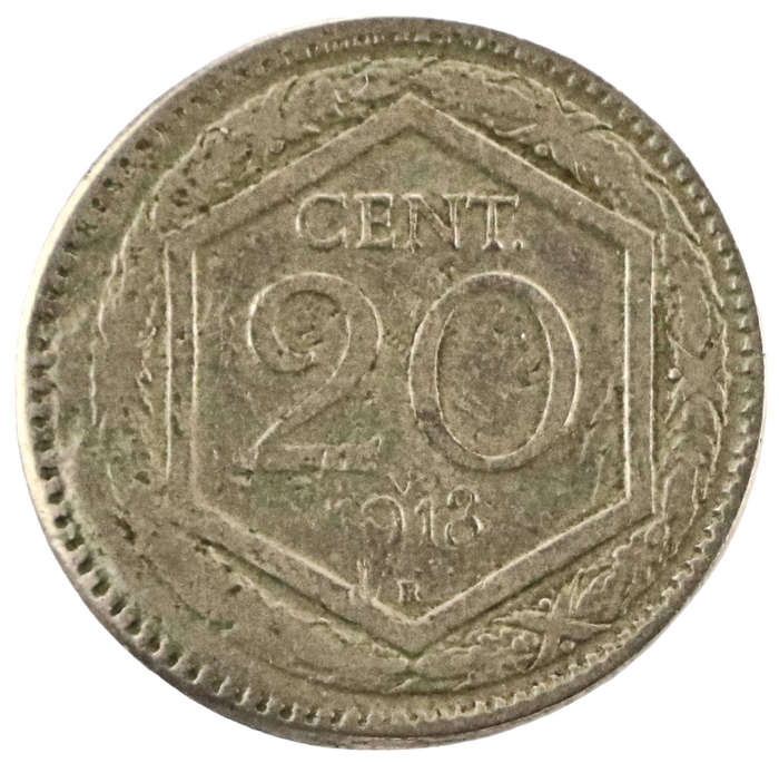 Error 1918 Italy 20 Centesimi Off-centre strike