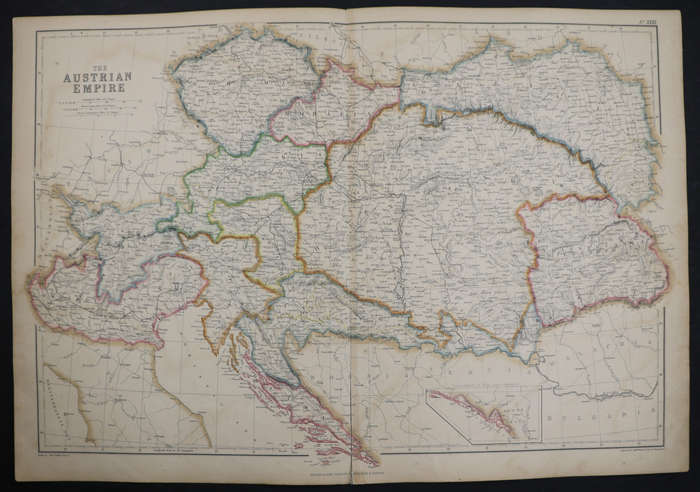 1859 The Austrian Empire Map by Edward Weller- Has a tear in the bottom middle