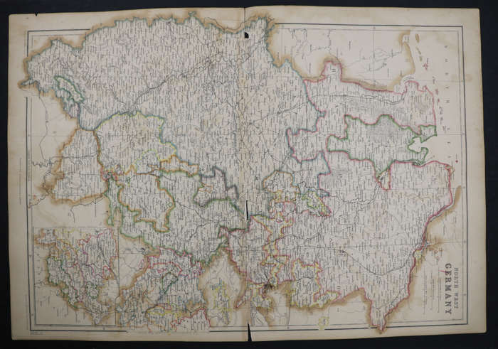 1859 North West Germany Map by Edward Weller- Has a tear in the bottom and top middle