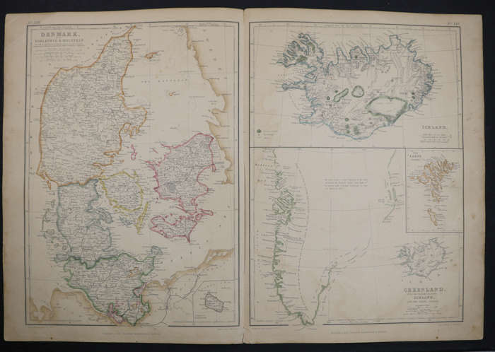 1859 Denmark With Schleswic And Holstein, Iceland, The Faroe Islands and Greenland Map by J. W. Lowr