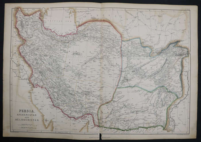 1859 Persia, Afghanistan And Beloochistan Map by Edward Weller- Has a slight tear in the bottom midd