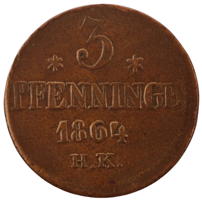 1864 City of Rostock (German states) 3 Pfennig