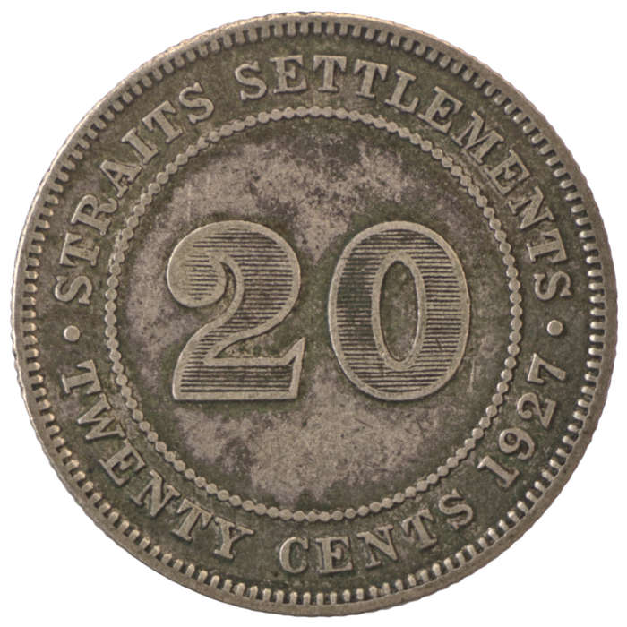 1927 Straits Settlements (British Malaysia) .600 Silver 20 Cent KM#30b