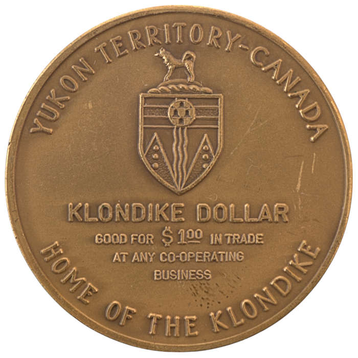 1950 Canada Whitehorse Klondike $1 Trade Brass Token, Thick Planchet Variety 39mm 23g