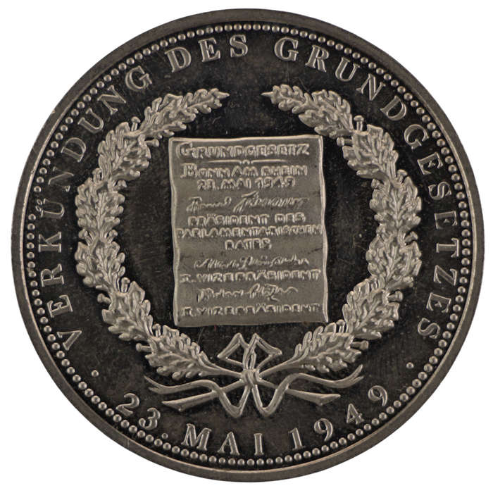 1989 German Commemorative issue Promulgation of the Basic Law in 1949 Proof .999 Silver Medallion 20