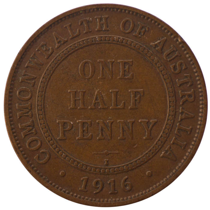 1916-I Australia Bronze 1/2 Penny KM#22