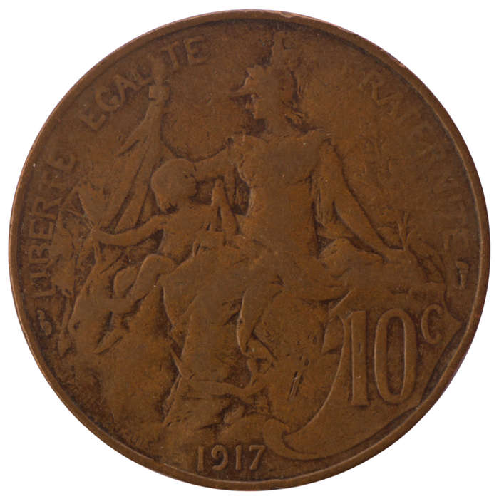 1917 France Bronze 10 Centimes KM#843
