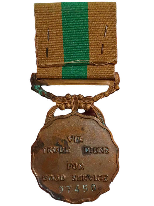 1975 South Africa Full Size Defense Force 10y Good Service Medal with Ribbon, 3rd Striking,  Issued
