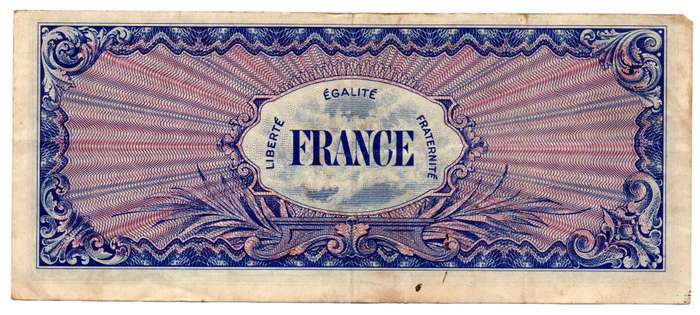 1944 France WW2 Issue 100 Francs Pick#118a, staple holes, folds
