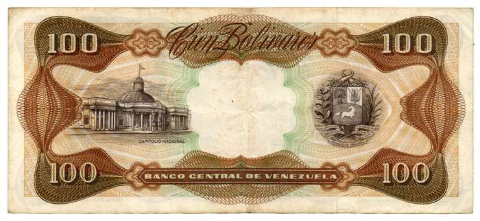 1976 Venezuela 100 Bolivares Pick#55d, folds and creasing