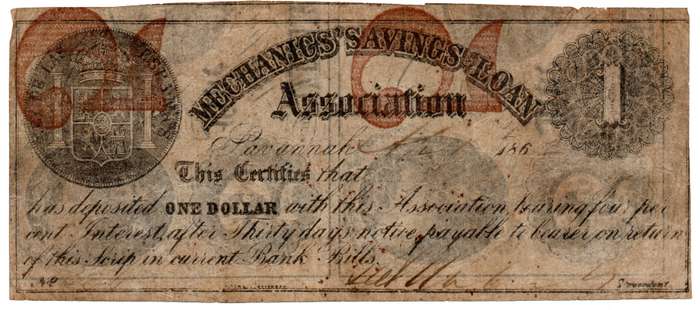 1862 United States Mechanics Savings and Loan Association One Dollar, Civil War Era Paper Money Prin
