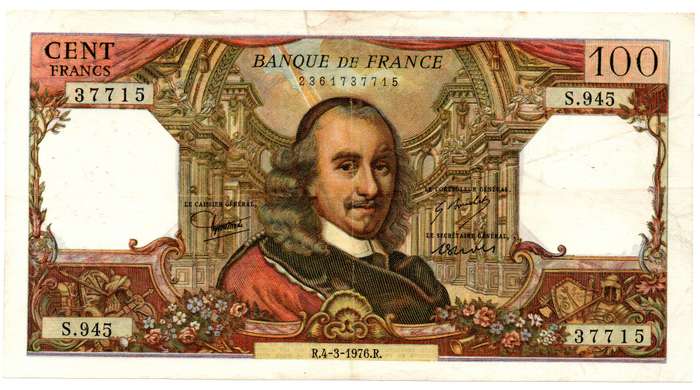 1979 France 100 Francs Pick#149f, 30 extremely small pinholes (mainly over watermark area) top edge