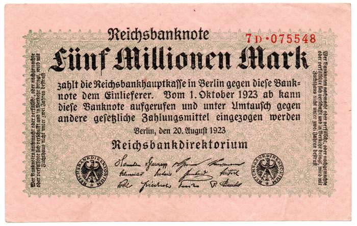 1923 German Reichsbank 5 Million Mark, Private issue (Firmendruck) Firmendruck 1 Or 2 Letters with 1