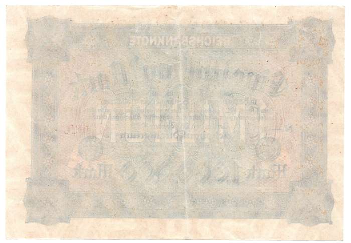 1923 German Berlin Reichsbanknote 1 Million Mark, verticle fold