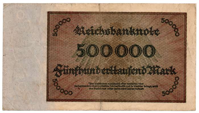 1923 German Berlin Reichsbanknote 500 000 Mark, verticle fold