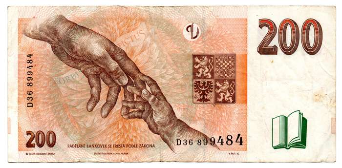 1998 Czech Republic 200 Korun Pick#19 folds and creasing