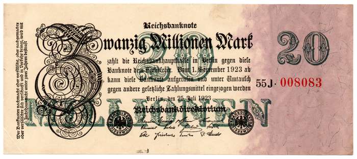 1923 German Berlin Reichsbanknote 20 Million Mark, Pair of Serial Number Varities Pick#97b