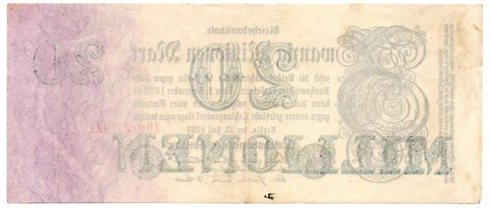 1923 German Berlin Reichsbanknote 20 Million Mark, Pair of Serial Number Varities Pick#97b