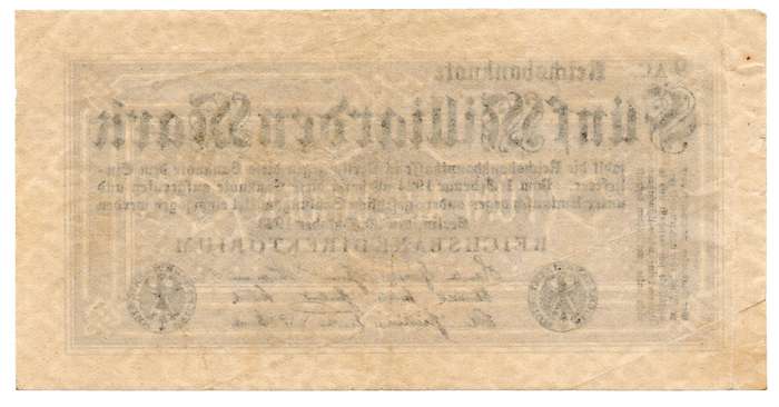 1923 German Reichsbank 5 Billion Mark Without serial number, small Crucifera Blossoms Watermark, ver
