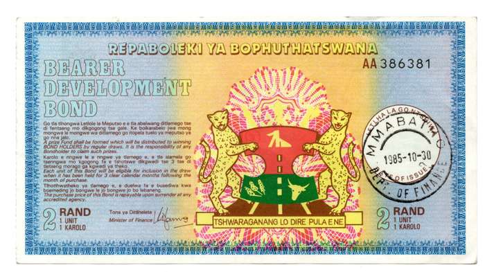 1985 Bophuthatswana R2 Bond, AA prefix