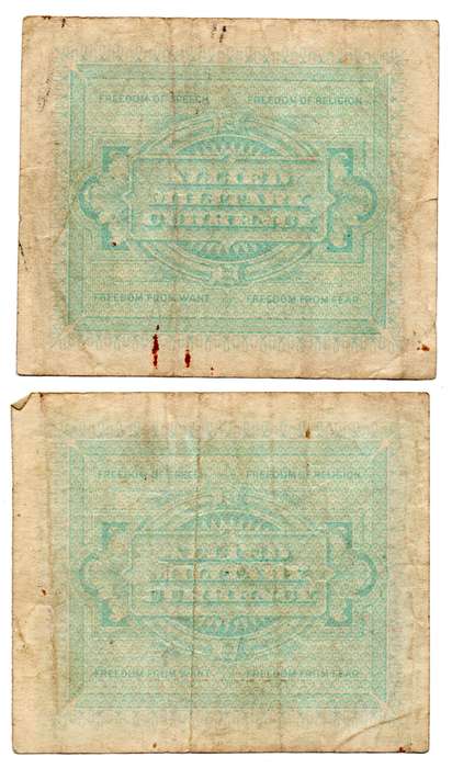Pair of 1943-A Italy Allied Military Currency 2 and 5 Lire notes