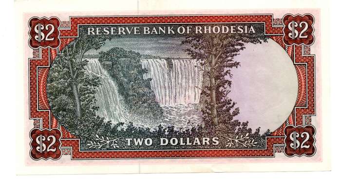 1977 Rhodesia 2 Dollar Pick#35b tiny bottom edge dent