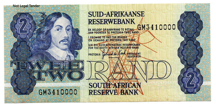1984 South Africa Type 11 GPC De Kock Third Issue R2 Fancy Serial "3410000"